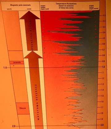Figure 14. Climate fluctuations during the last 2 million years. Red is relatively warm and blue is relatively cool